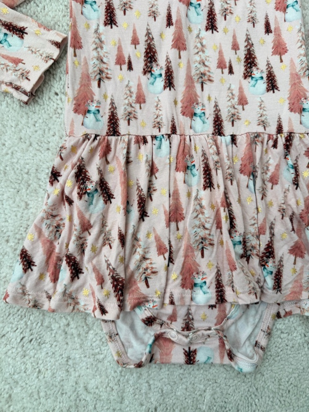 Posh Peanut Pink Christmas Tree Print & Gold Foil Long Sleeve Twirl Bodysuit - Picture 5 of 13